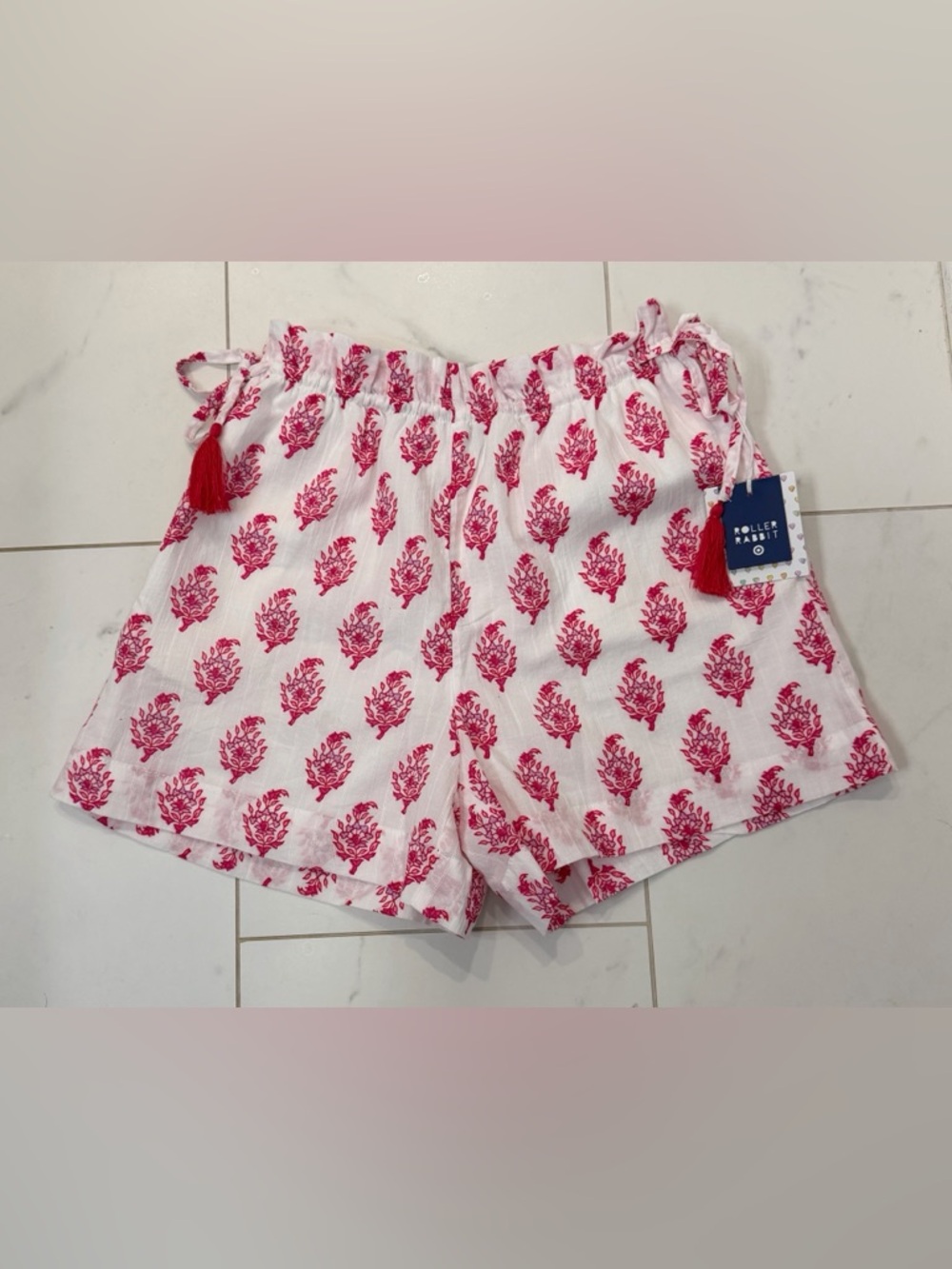 Roller Rabbit x Target Pink Block Print Tassel Shorts XS NWT Boho Cotton